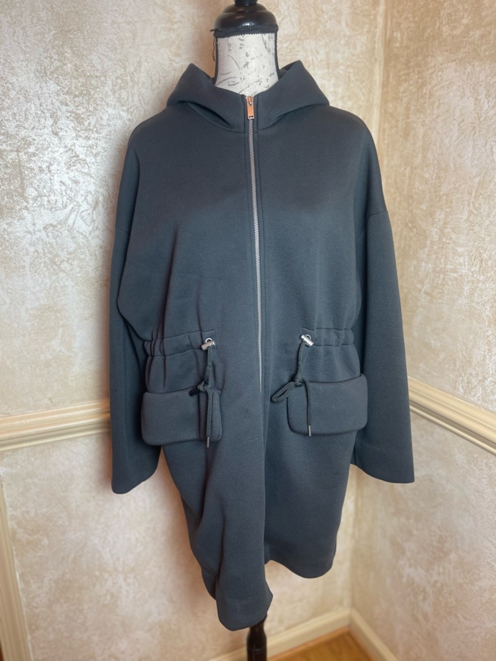 COS Oversized Zip-Up Hoodie Jacket Sz M Gray Cargo Minimalist Quiet Luxury - Picture 3 of 12